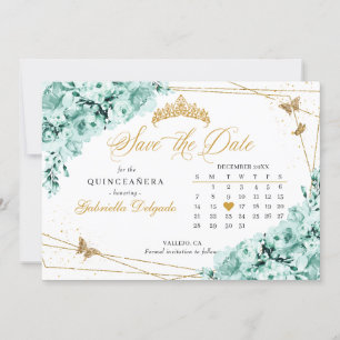 Spara datum för Mint Grönt & Guld Quinceañera Inbjudningar