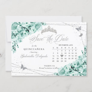 Spara datum för Mint Grönt & Silver Quinceañera Inbjudningar