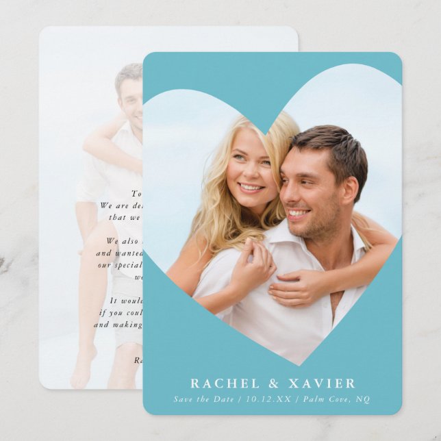 SPARA DATUM för modern fotohjärteturkos i ram Inbjudningar (Fram/baksida)