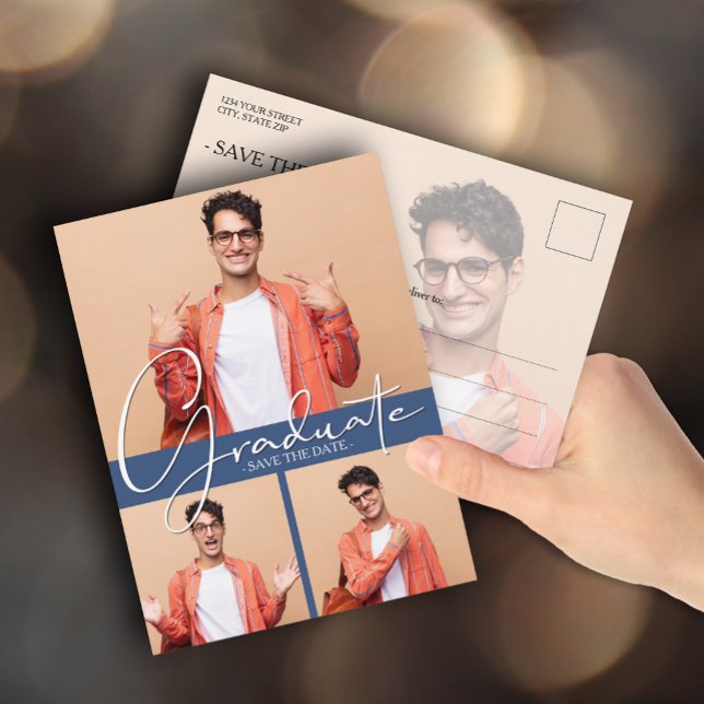 Spara datum för multifotoblå Studenten Vykort (Skapare uppladdad)