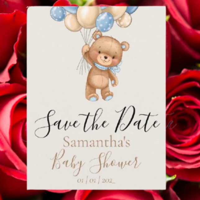 Spara datum för nalle Bubblering Vykort (Announce your special day with a charming teddy bear balloon save the date postcard)