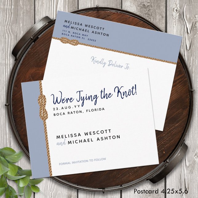 Spara datum för Nautisk ⛵ Gifter sig budget Meddelande Vykort (Nautical ⛵Tying the Knot Budget Save The Date Announcement Postcard
)