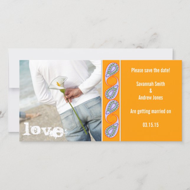 Spara datum för orange och lavender Paisley Datumet (Framsida)