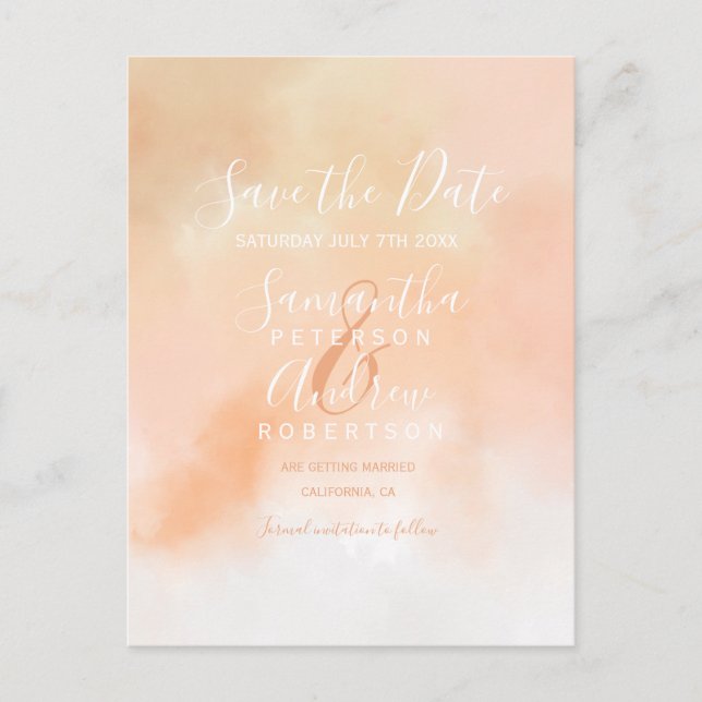 Spara datum för Peach rosa koral vattenfärgsombre Meddelande Vykort (Framsida)