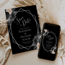 Spara datum för Peach Silver Blommigt Geo Black