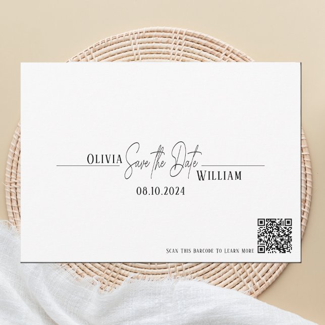 Spara datum för QR-koden för eleganten Datumet (Save The Date Wedding QR Code Announcement Card, Simple and elegant)