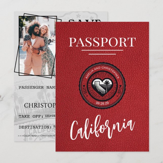 Spara datum för Red California Passport Datumet (Fram/baksida)