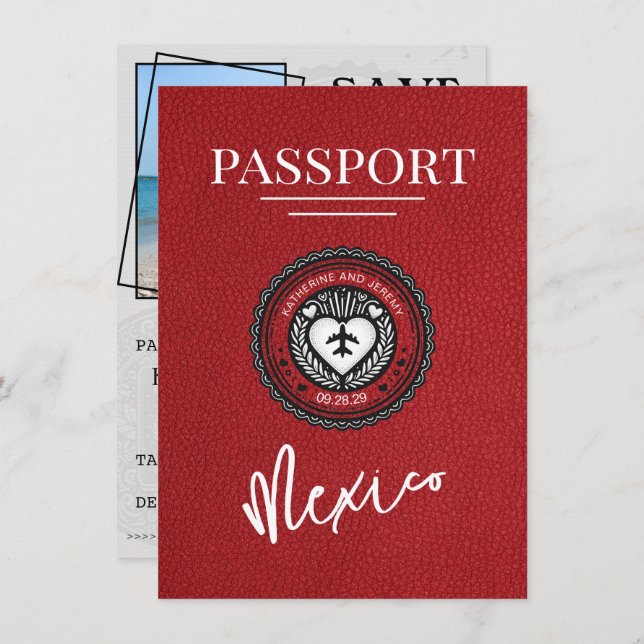 Spara datum för Red Mexico Passport Spara Datumet (Fram/baksida)