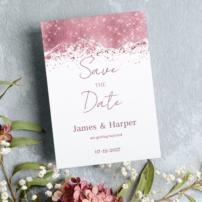Spara datum för ro i glitter vid silver i guld inbjudningar (Luxury rose gold silver glitter Save the Date )