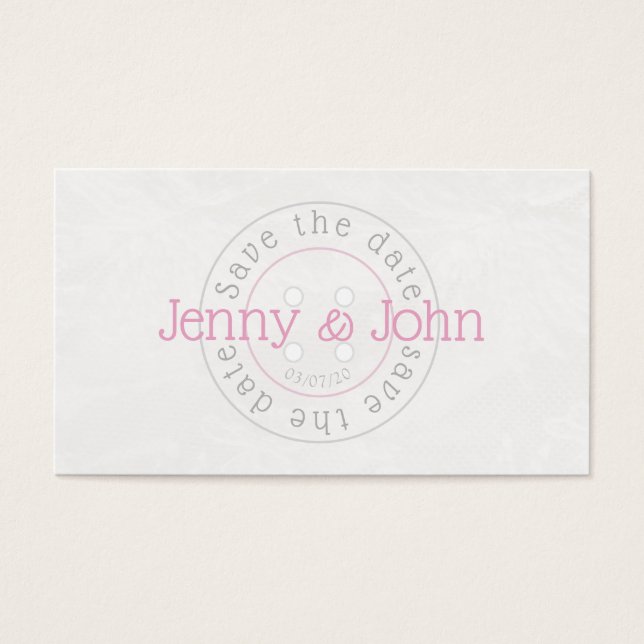 Spara datum för rosa och vitt knappsytkort visitkort (Framsidan)