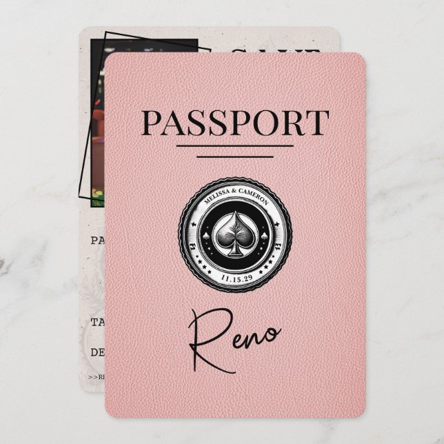 Spara datum för rosa Reno Passport Spara Datumet (Fram/baksida)