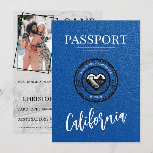 Spara datum för Royal Blue California Passport Datumet (Fram/baksida)