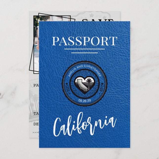 Spara datum för Royal Blue California Passport Spara Datumet (Fram/baksida)