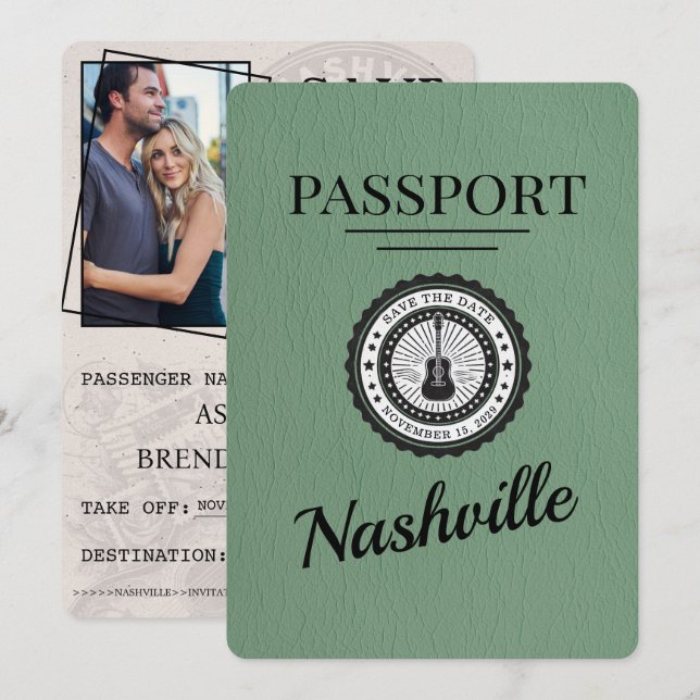 Spara datum för Sage Grönt Nashville Passport Datumet (Fram/baksida)