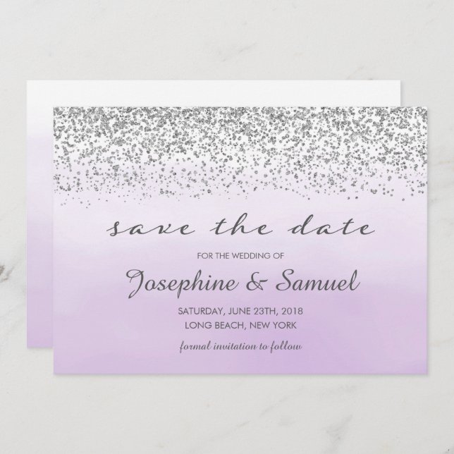 Spara datum för silver och Lila vattenfärg Inbjudningar (Fram/baksida)