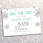 Spara datum för snöflingor Winter Baby Shower Inbjudningar<br><div class="desc">Vattentärsfärg,  magisk vintern,  underlandsblått och grått helgdag-babydusch.</div>