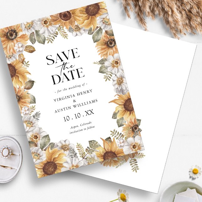 Spara datum för solros spara datumet (Boho Watercolor Sunflower Floral Save The Date Announcement by Painted Paperie
)