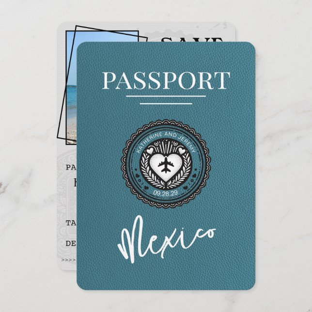 Spara datum för Teal Mexiko Passport-sparande Spara Datumet (Fram/baksida)