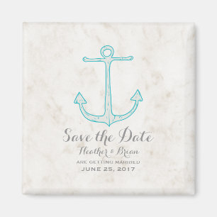 Spara datum för Teal Rustic Anchor Magnet