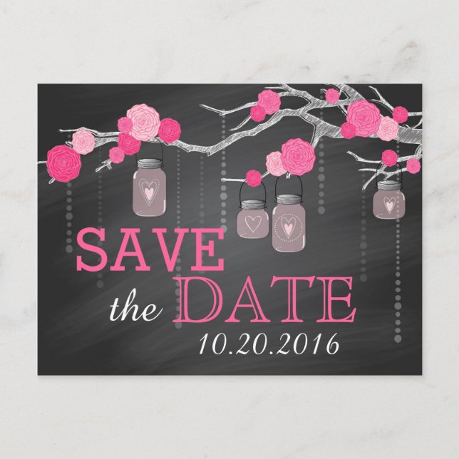 Spara datum för Urklipp i Rosa ros Gren Meddelande Vykort (Framsida)