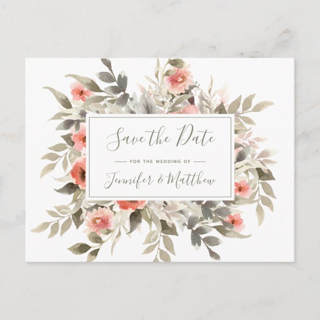 Spara datum för vattenfärgen Bröllop  Ro-utandning Inbjudan Vykort (Framsida)