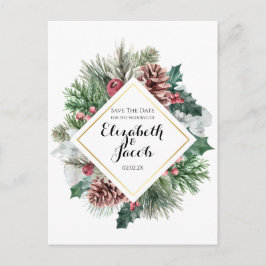 Spara datum för vinter Pinecones och Holly Vykort
