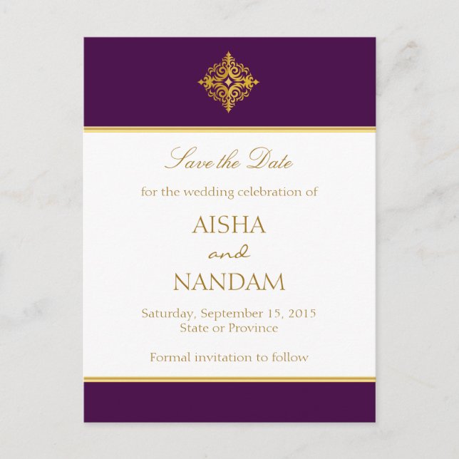 Spara datum för vykort för Guld och Lila (Framsida)