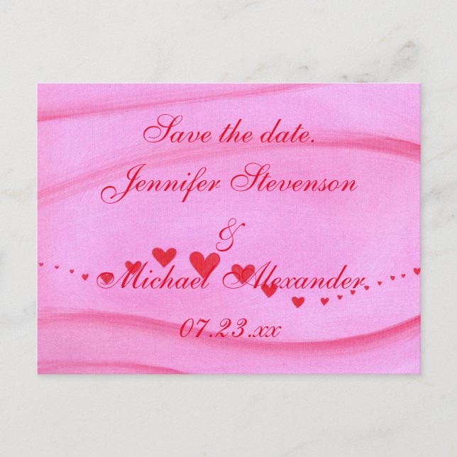 Spara datum för vykortsvåg med röda hjärtan meddelande vykort (Framsida)
