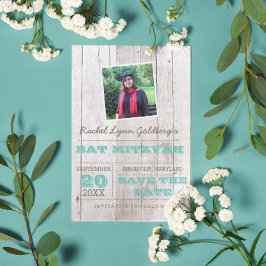 Spara datum för Whitewash Teal Bat Mitzvah Foto Meddelande Vykort