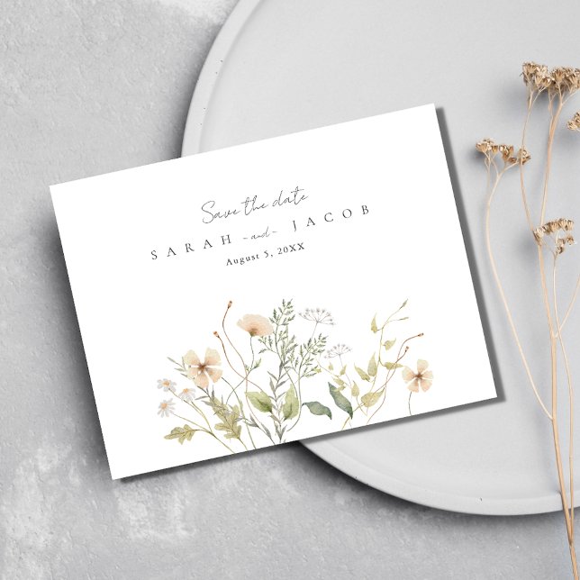Spara datum för Wildblommes Bröllop budget Meddelande Vykort (Wildflower Wedding Budget Save The Date Postcard)