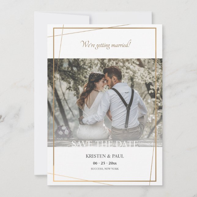 Spara datum förgylld ram foto tillkännagivande spara datumet (Framsida)