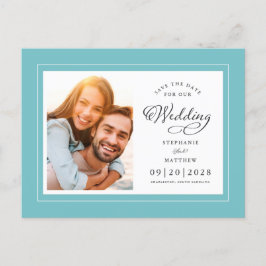 Spara datum Foto Aqua Blå Grön Chic Bröllop Meddelande Vykort