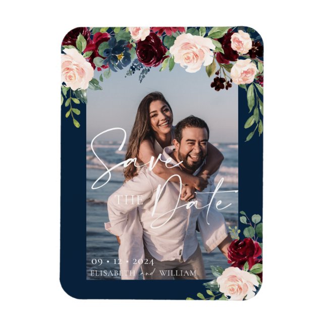 Spara datum foto Navy Burgundy och Blush Magnet (Vertikal)