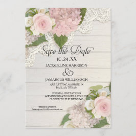 Spara datum Foto Spets Rosa Hortensia Trä Staket Spara Datumet