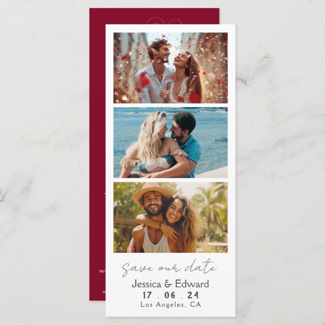 Spara datum Fotoboet QR-kod Röd burgundy (Fram/baksida)