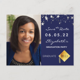 Spara datum fotofest för examen blå vykort