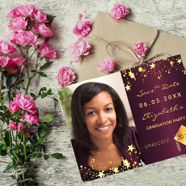 Spara datum fotografering examensfest burgunder