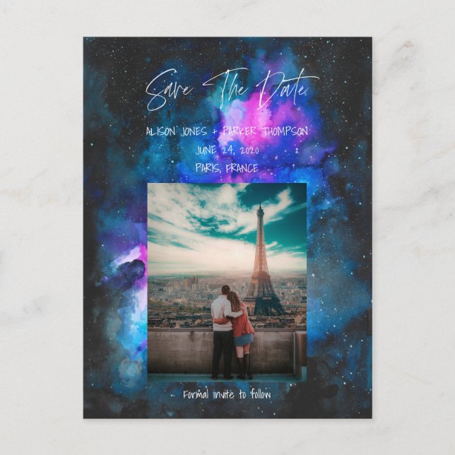 Spara datum  | Galaxy Watercolors Vykort (Framsida)