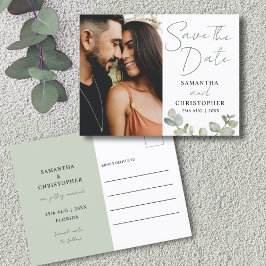 Spara datum Grön akvarell Eukalyptus Bröllop  Meddelande Vykort