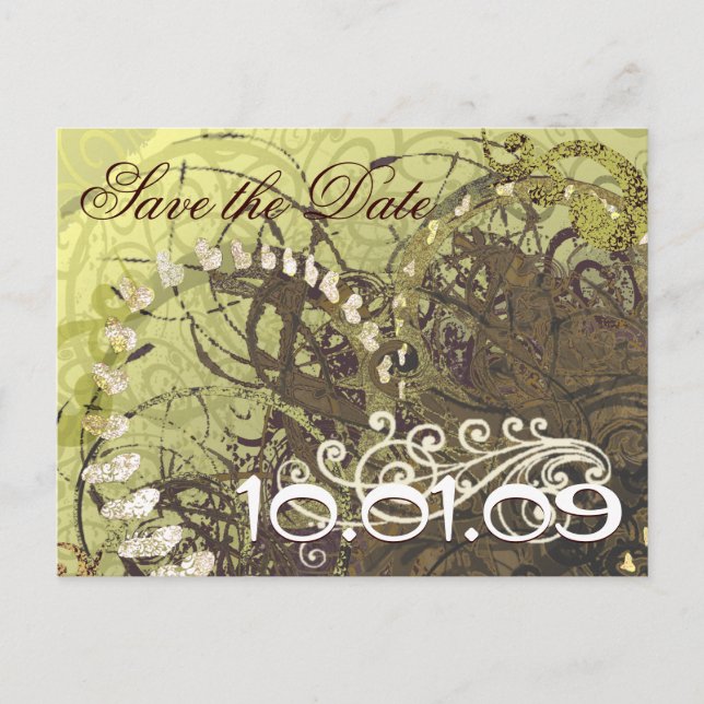 Spara datum gula och bruna hjärtan meddelande vykort (Framsida)