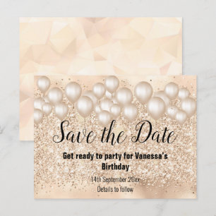 Spara datum Guld Ballonger Glitter 2 Meddelande Vykort