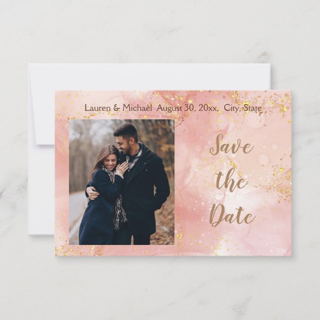 Spara datum Guld Glitter Elegant Modern Rosa  Inbjudningar (Framsida)