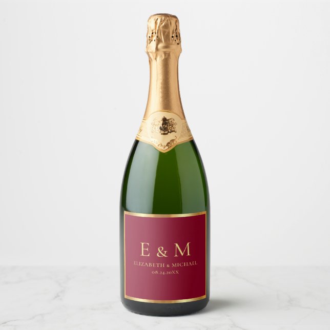 Spara datum guld text monogram elegant burgunder (Framsida)