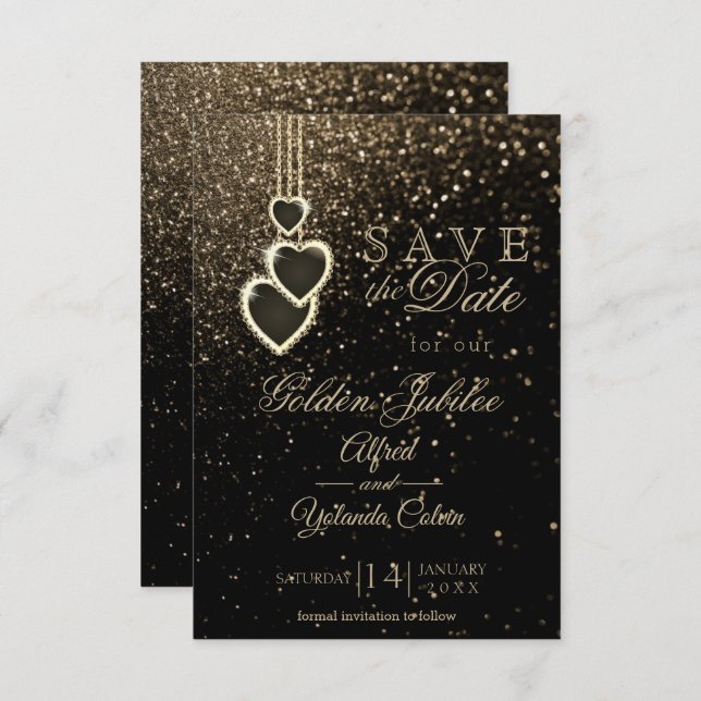 Spara datum - Guldglitter Inbjudningar (Fram/baksida)