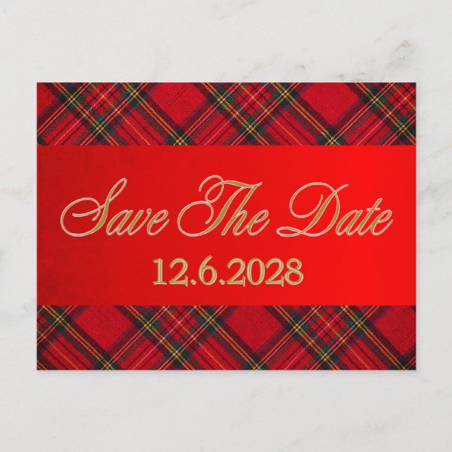 Spara datum guldruta röd band julfirande  helg vykort (Framsida)