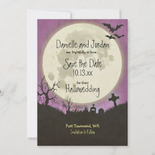 Spara datum Halloween bröllop i lila Datumet