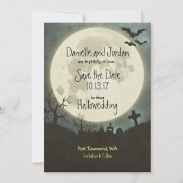 Spara datum Halloween bröllop-måne, kyrkogård Datumet