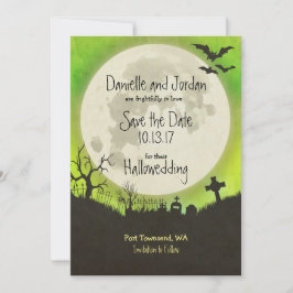 Spara datum Halloween bröllop-måne, kyrkogård Datumet