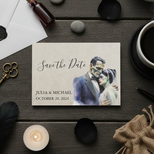 Spara datum Halloween Frankensteins brud Anteckningskort (Skapare uppladdad)