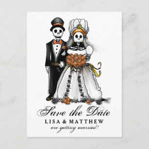 Spara datum Halloween skelett orange vykort